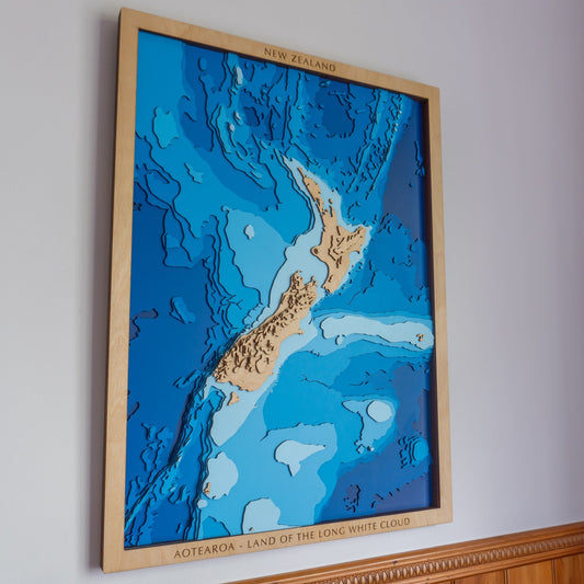 Framed New Zealand map by Tides Out Maps — handcrafted wall art and statement piece for home décor lovers in Aotearoa.
