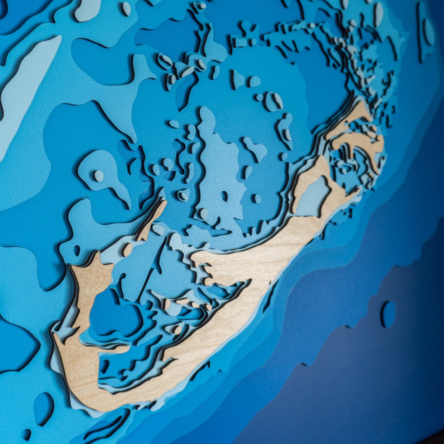 Topographic map of Bermuda with blue water and beige landmasses