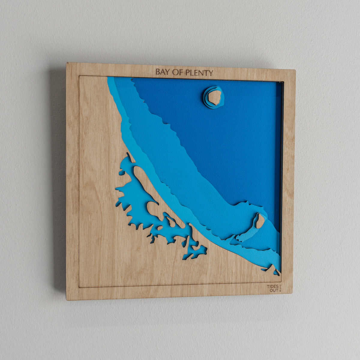 Bay of Plenty mini wooden depth map - 22cm square, laser-cut layered map by Tides Out Maps