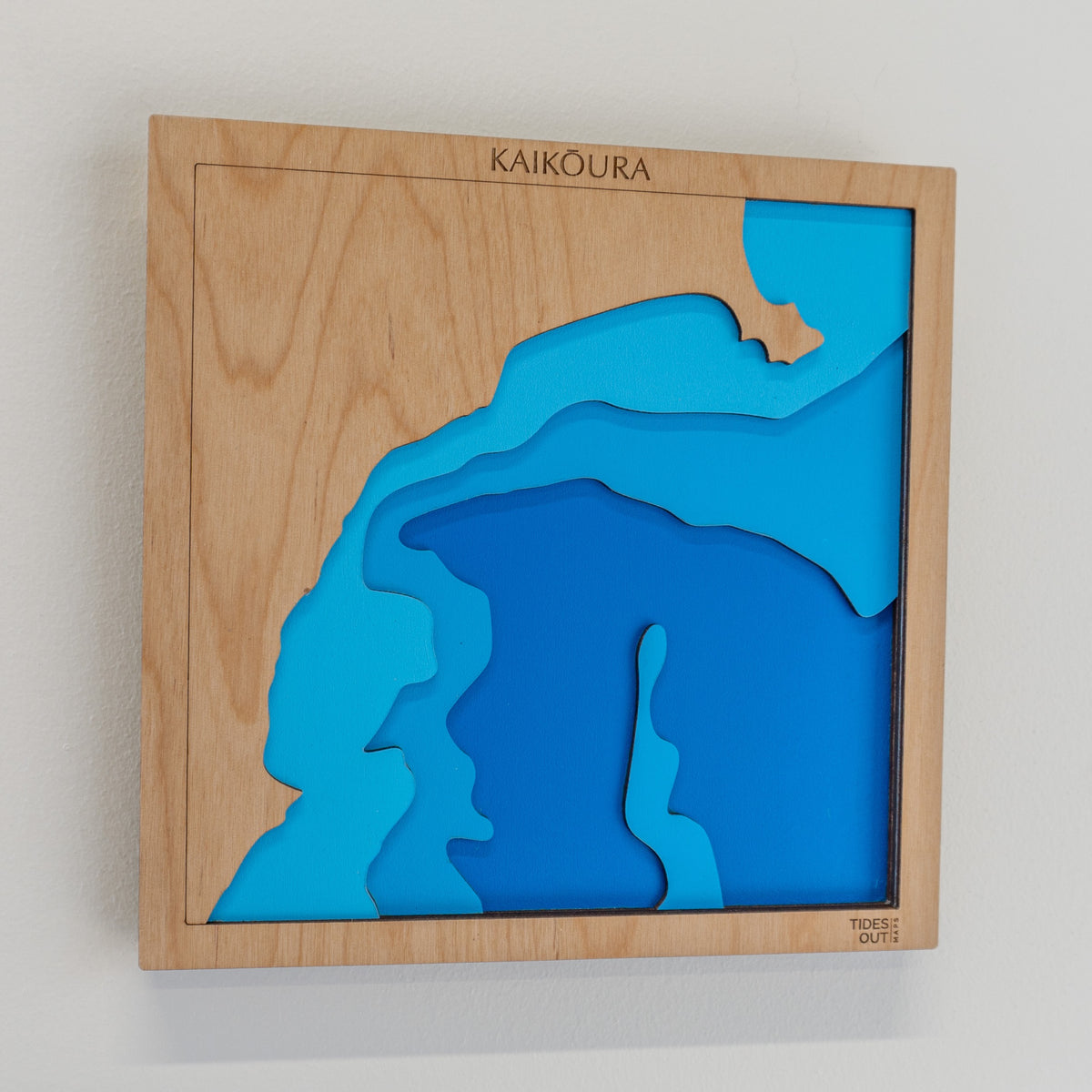 Kaikōura, Canterbury mini wooden depth map - 22cm square, laser-cut layered map by Tides Out Maps