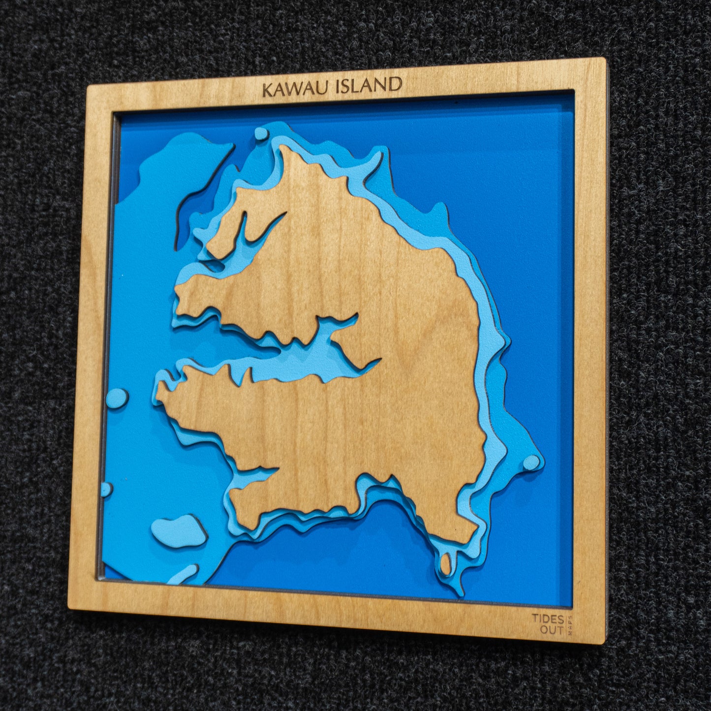 Kawau Island, Auckland mini wooden depth map - 22cm square, laser-cut layered map by Tides Out Maps