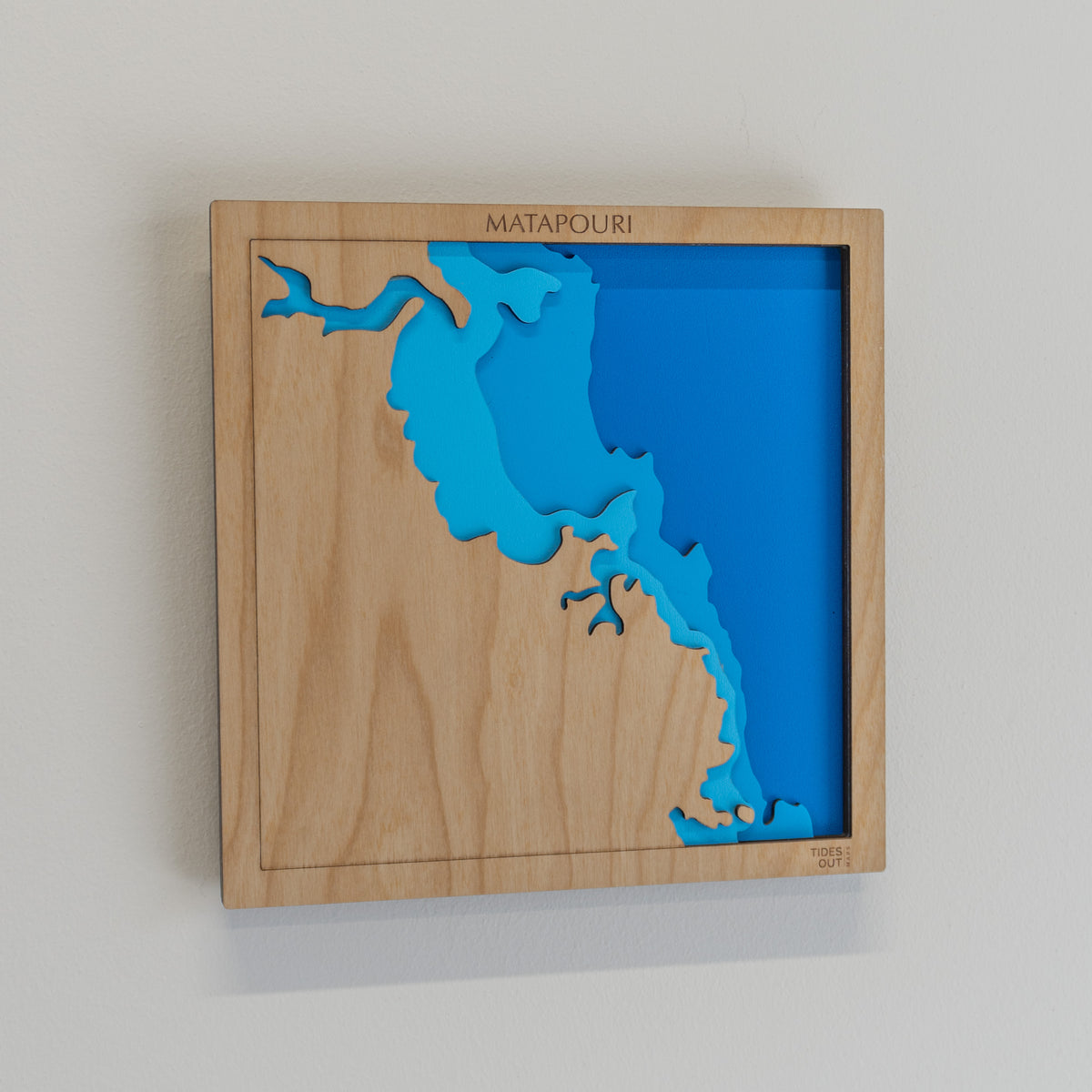 Matapouri, Tutukaka Coast, Northland mini wooden depth map - 22cm square, laser-cut layered map by Tides Out Maps
