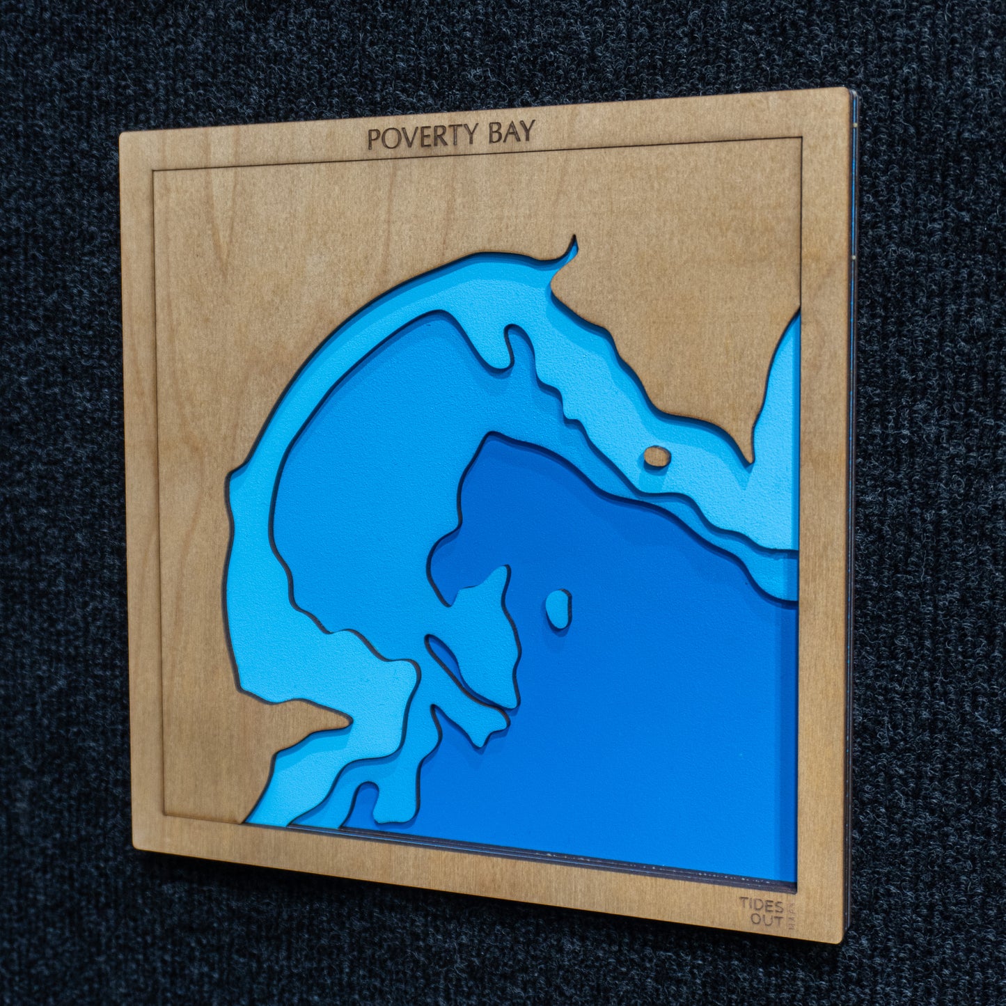 Poverty Bay, Gisborne mini wooden depth map - 22cm square, laser-cut layered map by Tides Out Maps