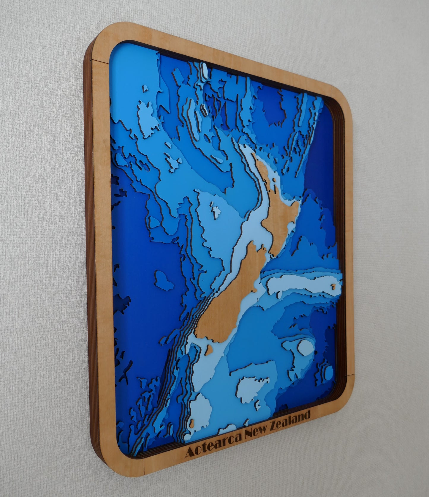 Laser cut depth map of New Zealand