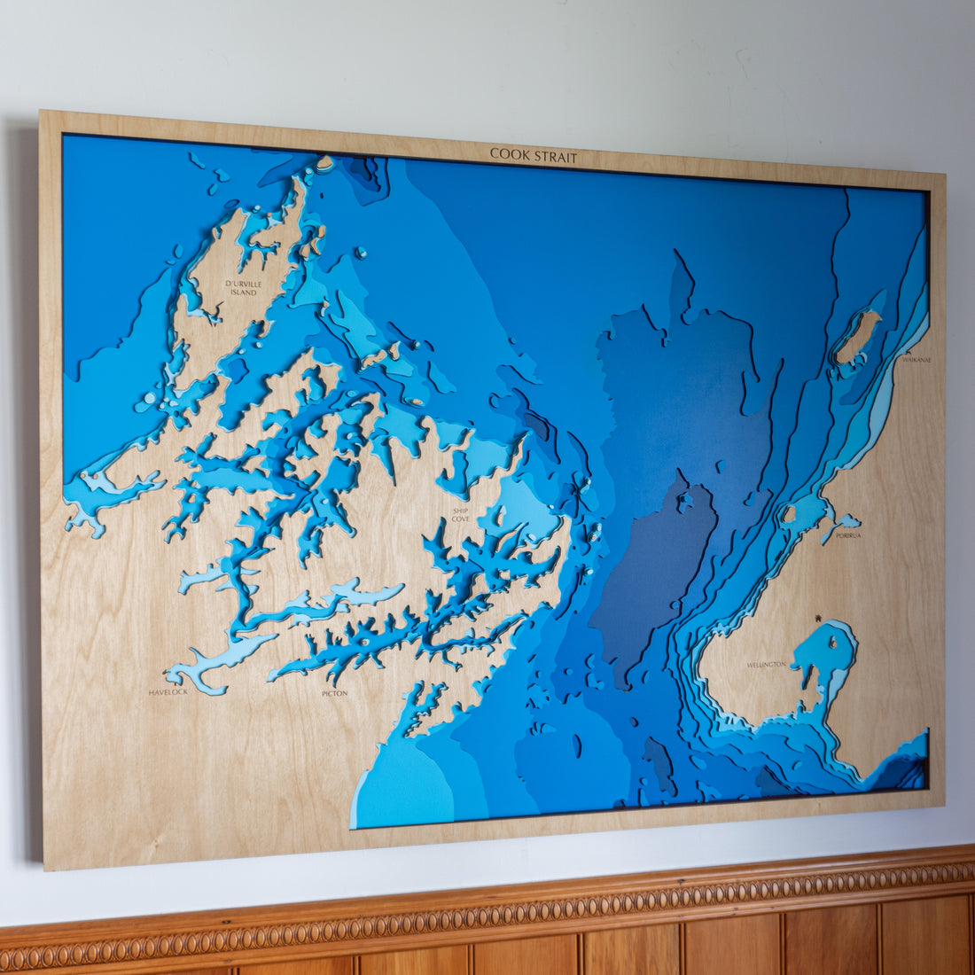 Cook Strait Wooden Depth Map — XL | Tides Out Maps – Tide's Out Maps