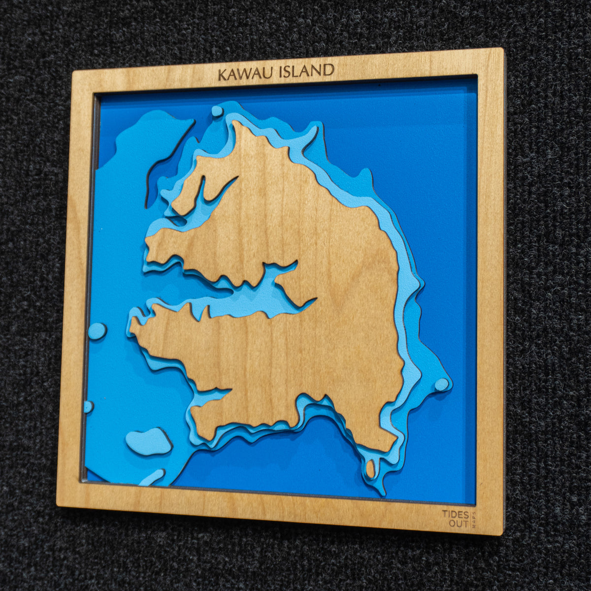 Kawau Island, Auckland mini wooden depth map - 22cm square, laser-cut layered map by Tides Out Maps