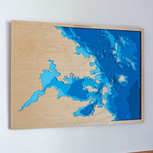 Paterson Inlet wooden depth map by Tides Out Maps