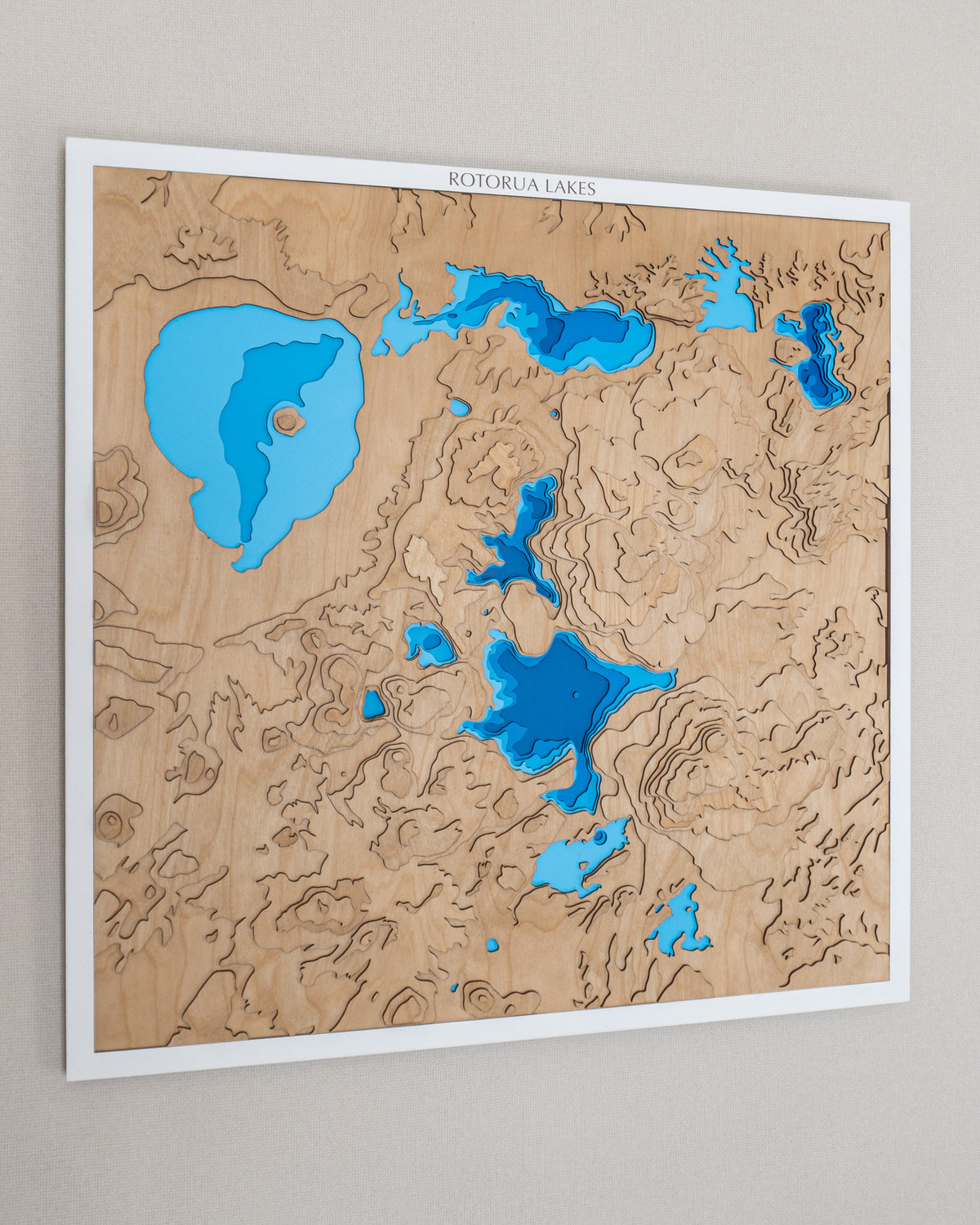 Rotorua Lakes wooden topographic map XL - Lake Rotorua, Rotoiti, Tarawera and Rotomahana in layered wood