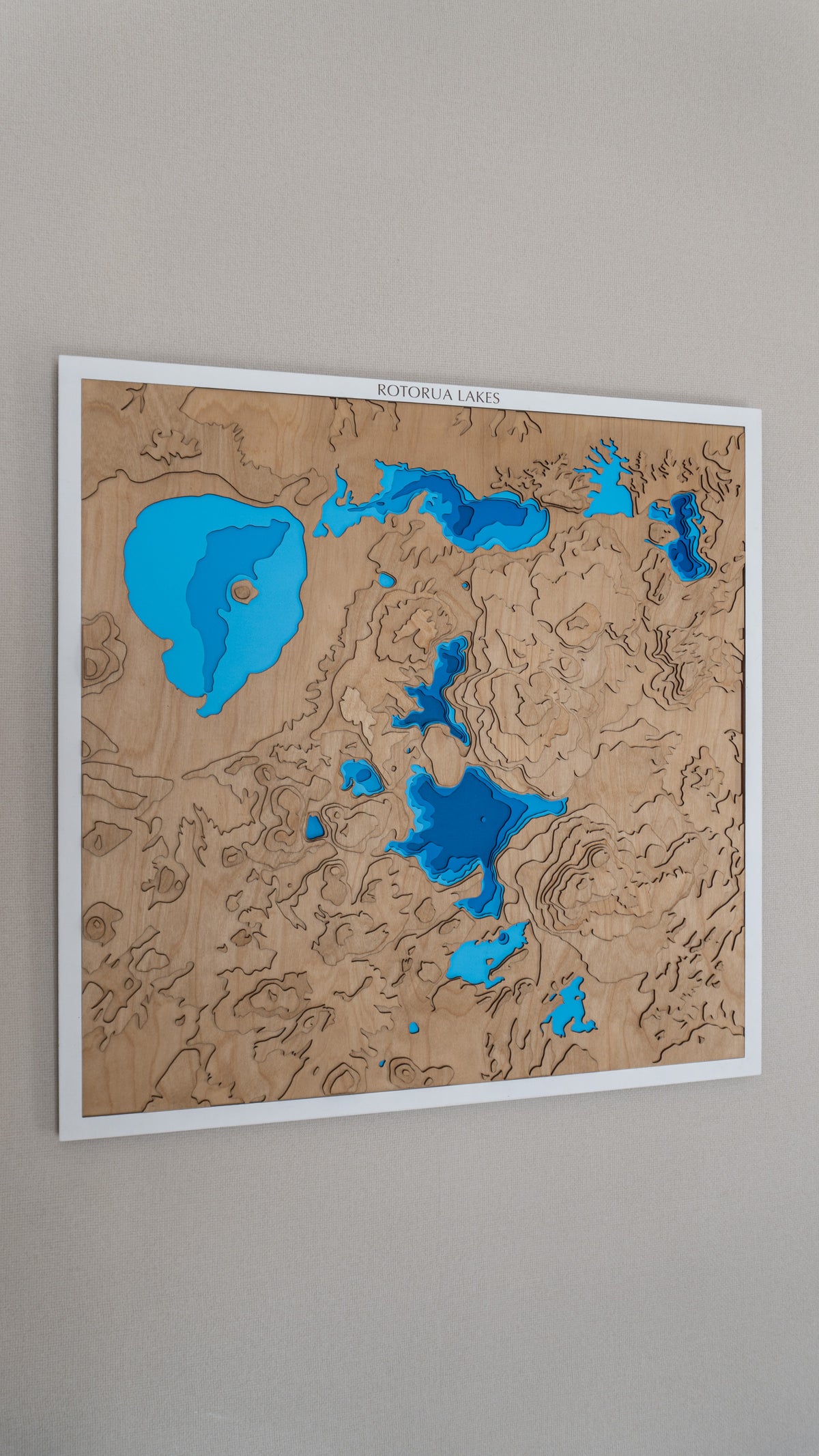 Rotorua Lakes wooden topographic map XL - Lake Rotorua, Rotoiti, Tarawera and Rotomahana in layered wood