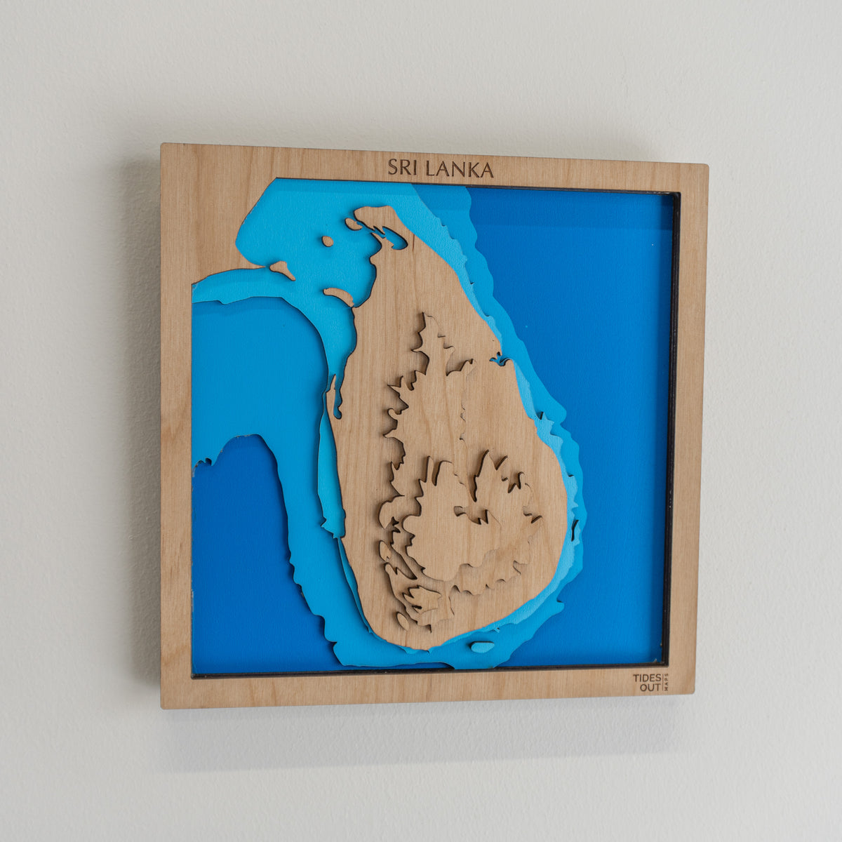 Sri Lanka mini wooden depth map - 22cm square, laser-cut layered map by Tides Out Maps